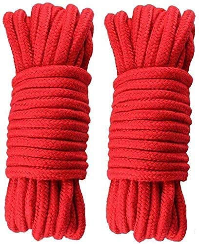 Black Red Soft Cotton Rope-32 feet 10m Multi-Function Natural Durable Long Rope 2 Pack 