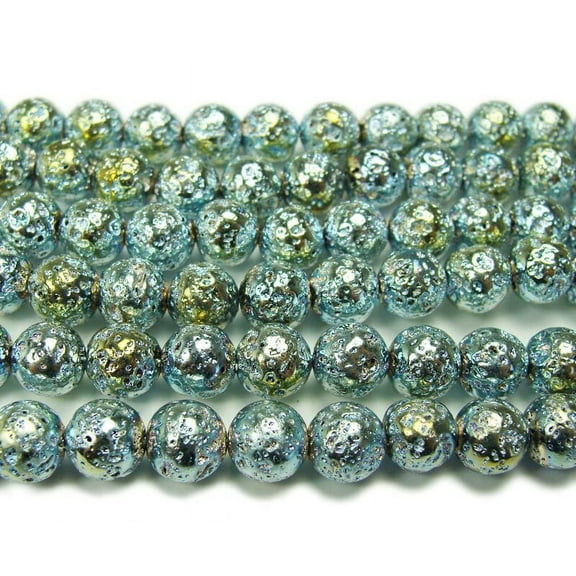 6mm Light Blue Metallic Lava Round Beads For Jewelry Making