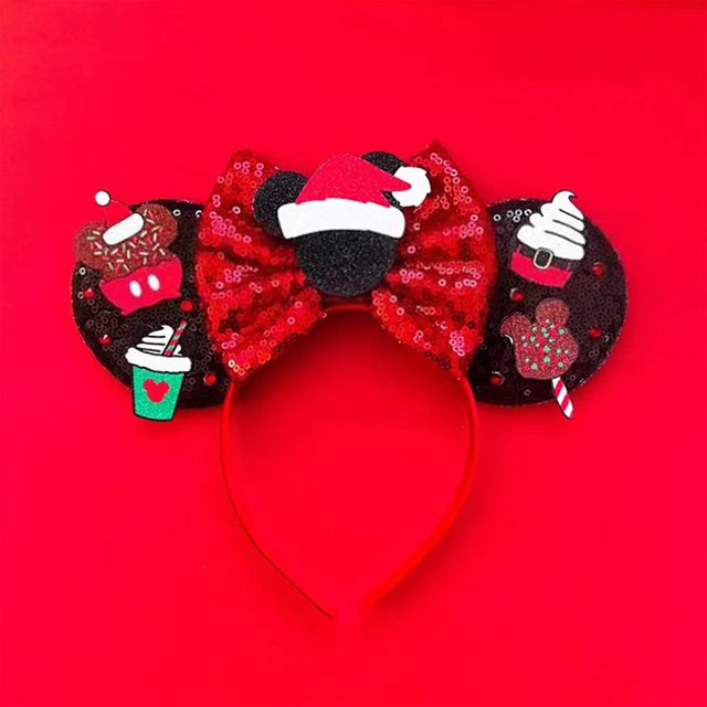 Diadema con orejas de Mickey Mouse para mujer, diadema de cumpleaños con lazo de lentejuelas, diademas de Minnie para accesorios para el cabello DIY, regalo para niños