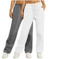 thumbnail image 1 of FAIWAD 2pc Straight Leg Sweatpants for Women Solid Color Elastic Waist Loose Jogger Pants with Drawstring, 1 of 6
