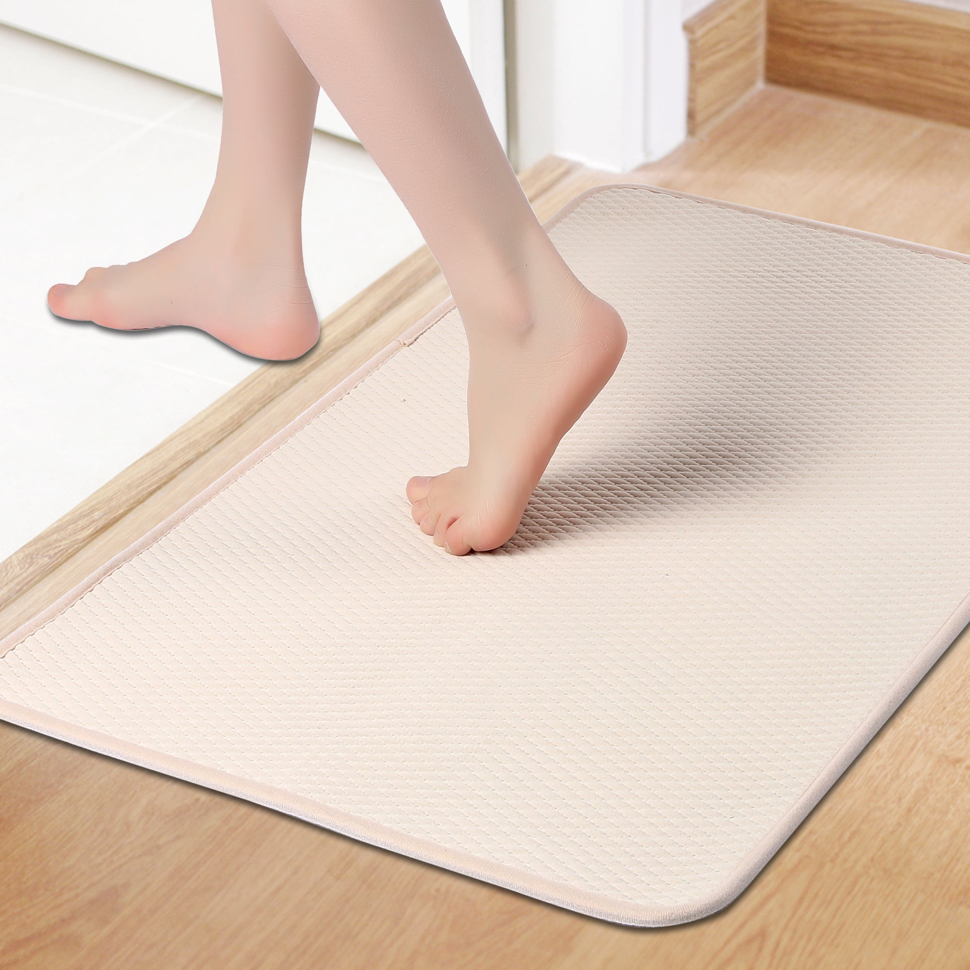 Unique Bargains Bathroom Mat Soft Absorbent Bath Rugs Beige 16" x 24"