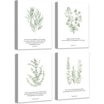 FRAMED Inspirational Scripture Canvas Wall Art | Motivational Christian Wall Art| Bible Verse Art Prints | Light Green Botanical Painting Picture | Religious Wall Decor | Set of 4