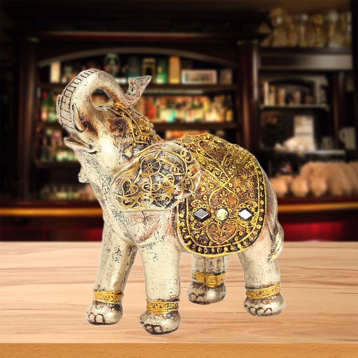 7pcs//Set Lucky Gold Elephant Ornaments Resin Statue Figurine DIY Home Decor