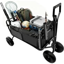 Jacgood Beach Fishing Cart, 352 lbs Load Capacity, Foldable Fishing Wagon with Wheels Rubber Balloon Tires, Heavy-Duty Fishing Wagon with 6 Rod Holders, for Picnic