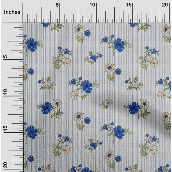 oneOone Cotton Cambric Blue Fabric Stripe|Leaves & Floral Artistic Sewing Craft Projects Fabric Prints By Yard 56 Inch Wide