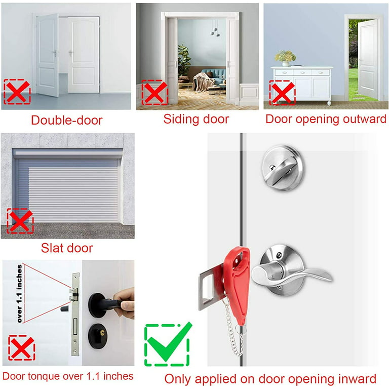 2 Pack Portable Door Lock,Family Travel Airbnb Hotel School Home Apartment Must Haves Security Devices Door Locks Jammer Self Defense for Additional