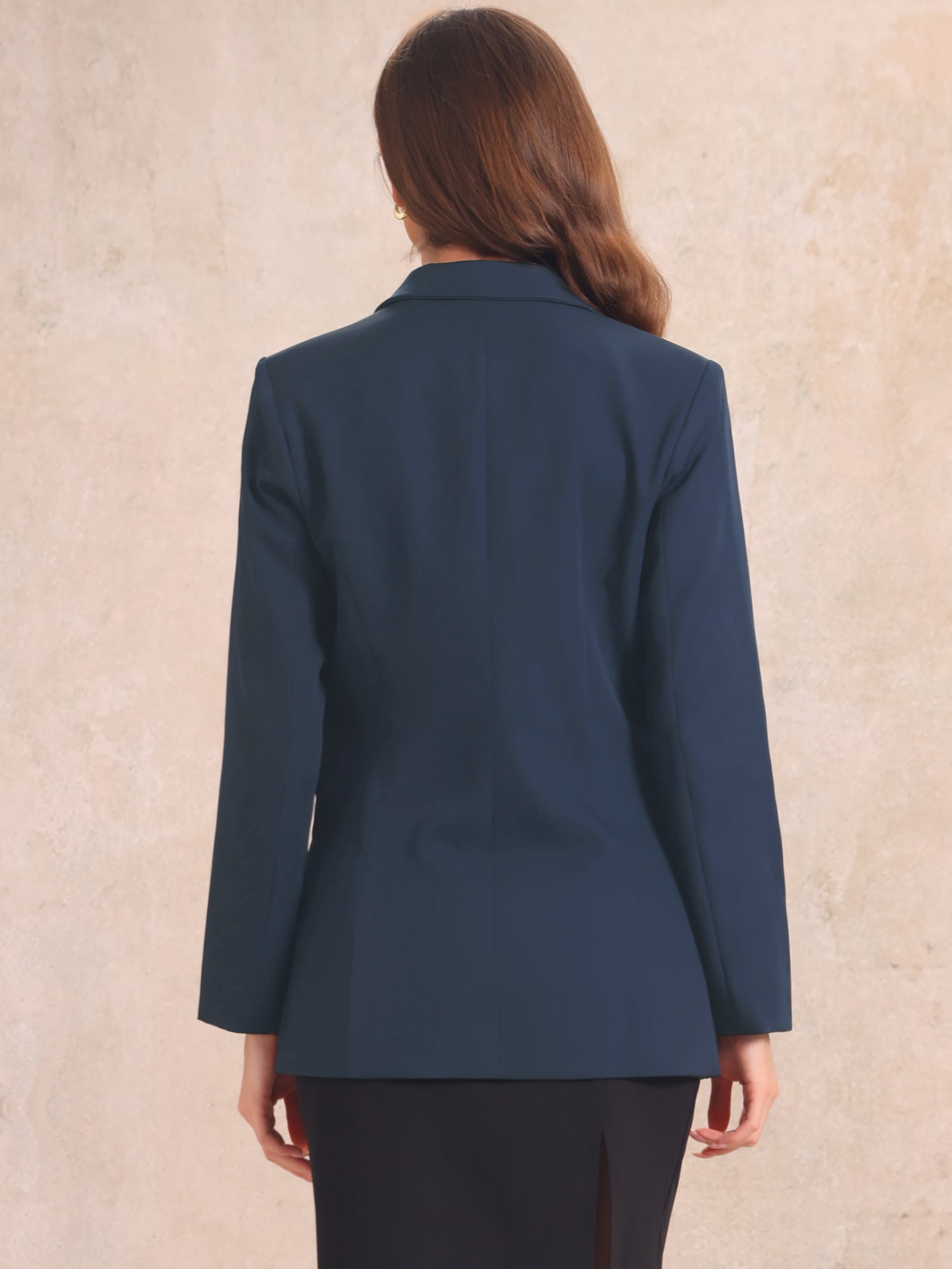 DARING DIVA Women's Lapel Collar Shoulder Pads Double Breasted Blazers XS Dark Blue