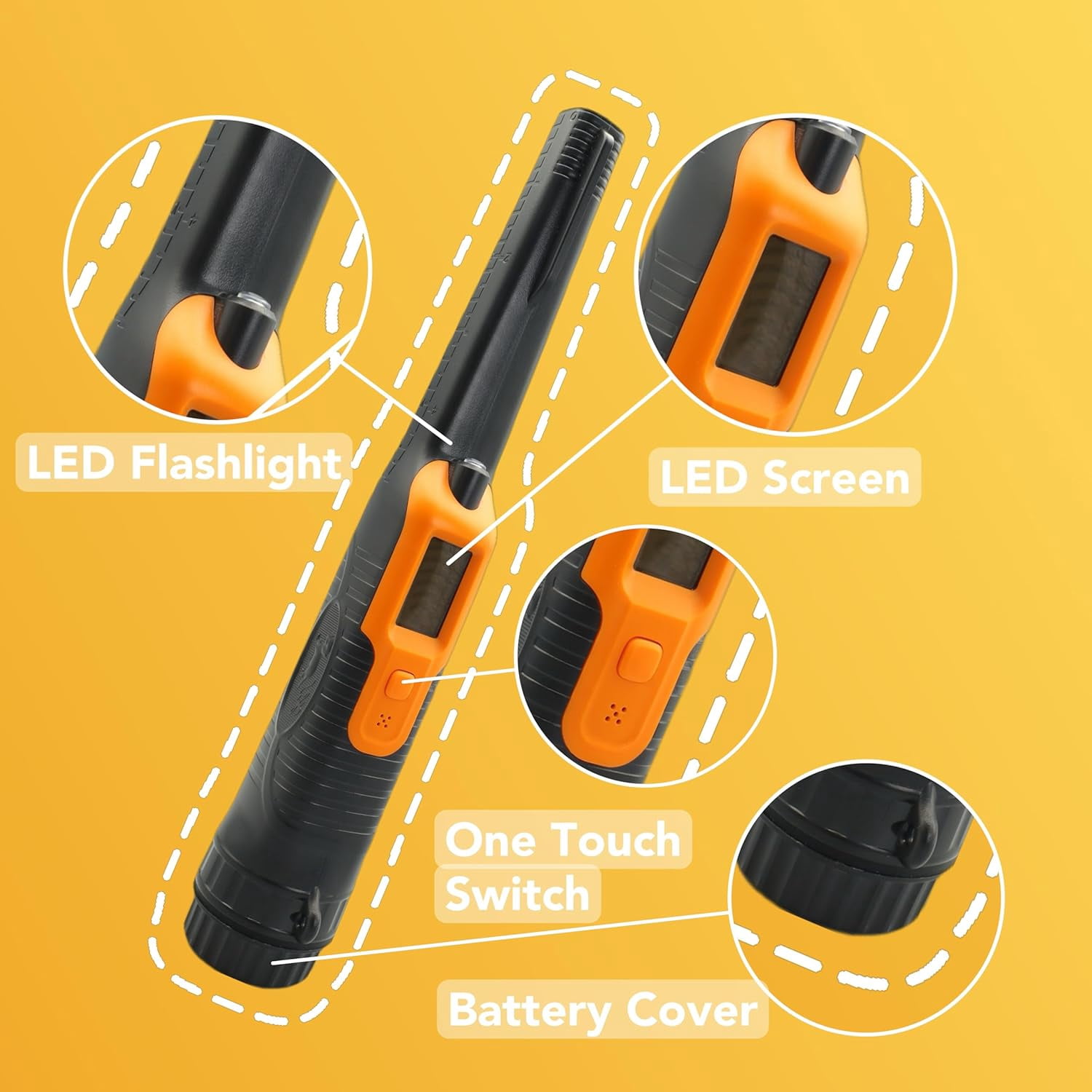 Fully Waterproof LCD Display Pinpointing Gold Metal Detector with LED Flashlight,360 Degree Searching Pinpointer,IP68 Underwater to 15m/50feet Treasure Hunter for Adults and Kids, Three Modes,Black