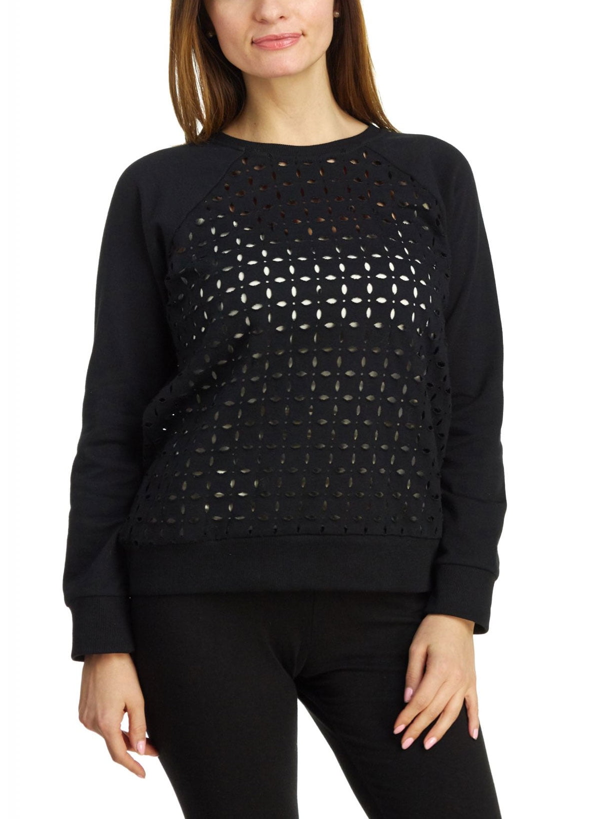 Cable & Gauge Cable & Gauge Women's Long Sleeve LazerCut Pullover Terry, Black, Small