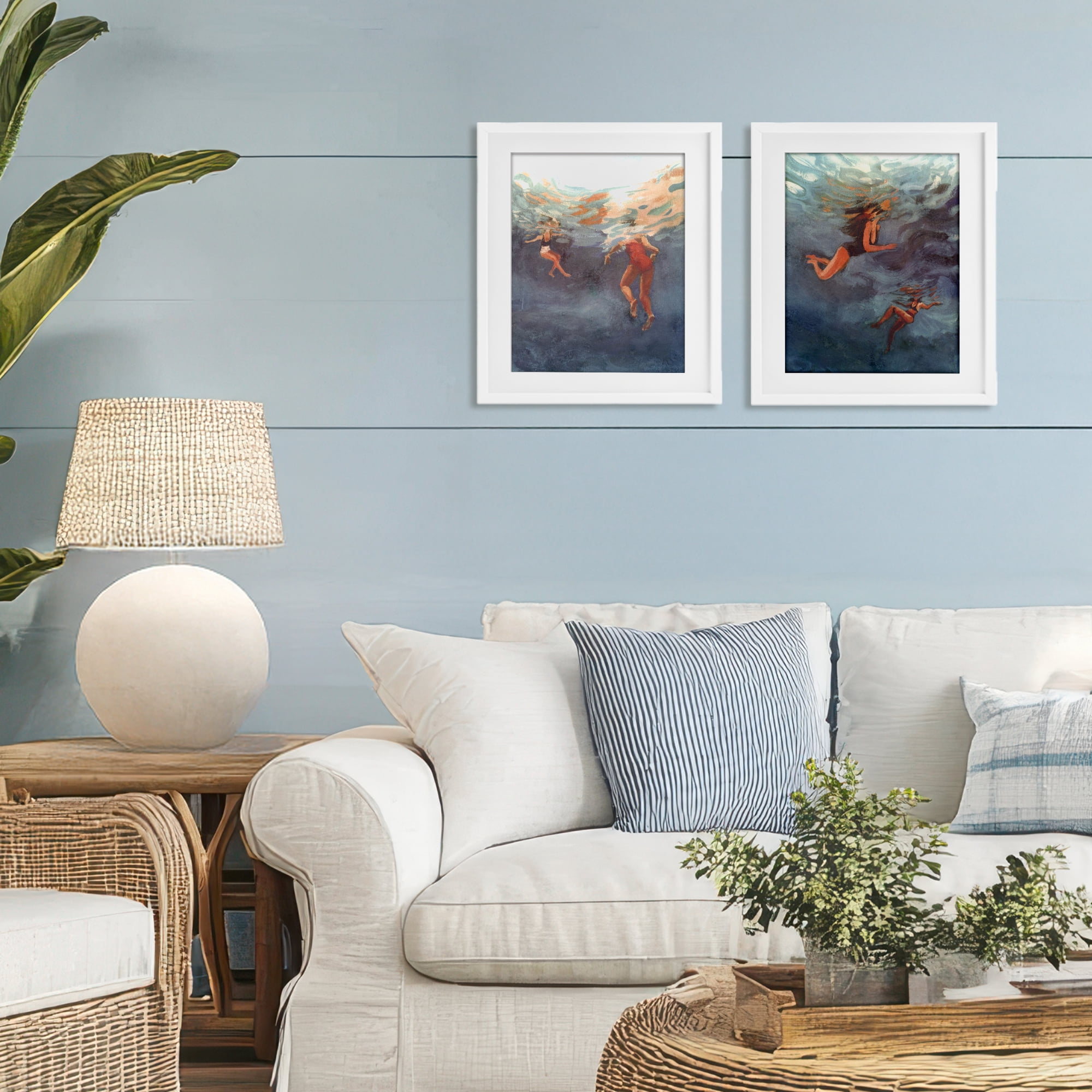 Stupell Industries Swimming Summer's Dance 2 Piece White Framed Print Under Glass Set, design by Victoria Barnes
