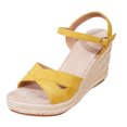 thumbnail image 7 of Platform Wedge Heels for Women Open Toe Suede Elegant Dressy Shoes with Ankle Strap Cushioned Footbed Travel Walking Footwear Yellow Size 7, 7 of 7