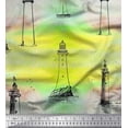 thumbnail image 1 of Soimoi Crepe Silk Fabric Lighthouse Nautical Fabric Prints by Yard 42 Inch Wide, 1 of 1
