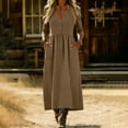 thumbnail image 5 of RYRJJ Cotton Linen Dress for Women Summer Trendy V Neck Button 3/4 Sleeves Dresses Maxi Beach Vacation Gauze Long Dress with Pockets(Brown,XXL), 5 of 9