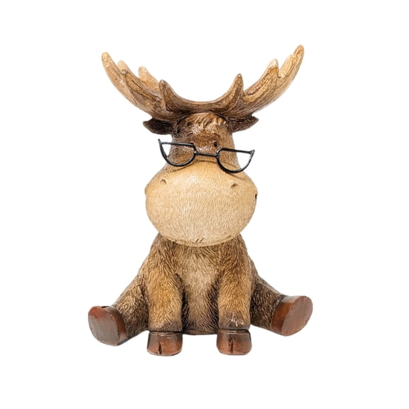 Moose with Metal Glasses Figurine – Handcrafted Resin Wildlife Sculpture – Tabletop Décor for Cabin, Lodge, or Home – Charming Nature-Inspired Accent and Fun Gift for Animal Lovers