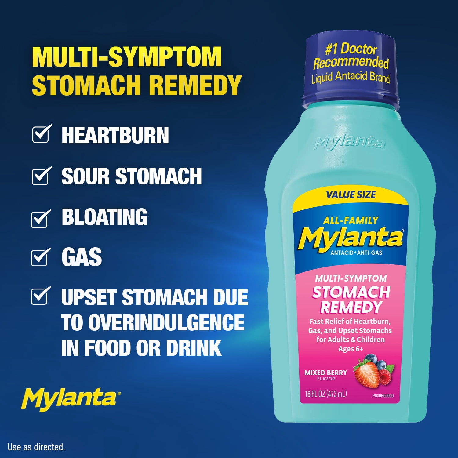Mylanta Liquid Antacid for Heartburn and Gas Relief, Berry Flavor, 16 fl oz