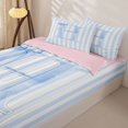 thumbnail image 3 of Manfei Blue Personalized Initial H Zipper Queen Comforter Set with Fitted Sheet and 2 Pillowcases,Abstract Geometric Stripes Zipper Bedding Set,Pink Reversible,4-Piece, 3 of 7