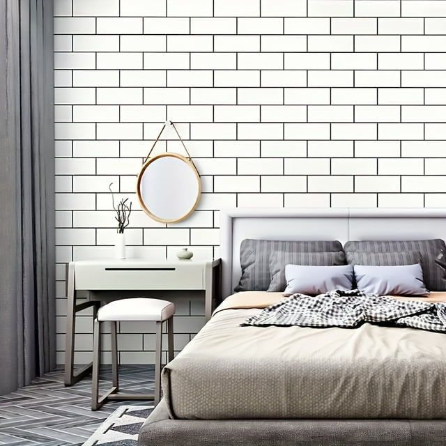 1pc Wall Paper, Brick Pattern Wallpaper, Self-adhesive Waterproof Wallpaper, Creative Wall Sticker, Fashion Wall Sticker For Kitchen Living Room Bedroom, Oil Proof Wall Stickers, Cuttable Wall Sticker