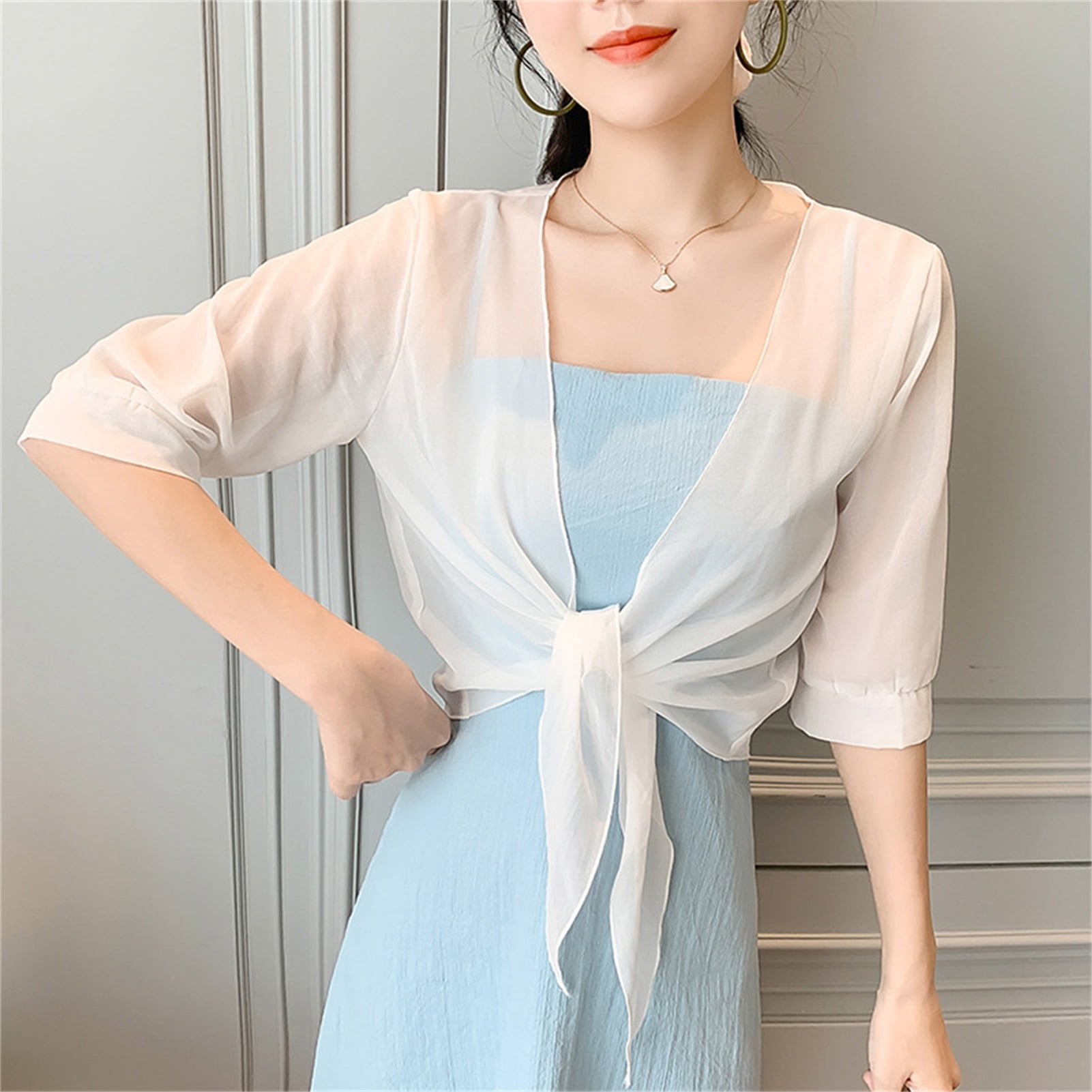 Plain Chiffon Cardigan Loose Fit Skin Friendly Short Sleeve Chiffon Cardigan for Women White L Walmart