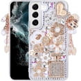 thumbnail image 2 of Galaxy S22 Bling Case, 3D Bling Shiny Rhinestone Diamond Crystal Pearl Handmade Pendant Iron Tower Pumpkin Car Flowers Soft Protective Anti-Fall Case for Galaxy S22-Clear, 2 of 15