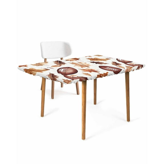 Fall Maple Leaf Football Rectangle Tablecloth, Waterproof Elastic Fitted Table Covers for 3 Foot Tables, 24x36inch Decorative Tablecloths for Picnic, Camping, Outdoor, Autumn Farmhouse Vintage