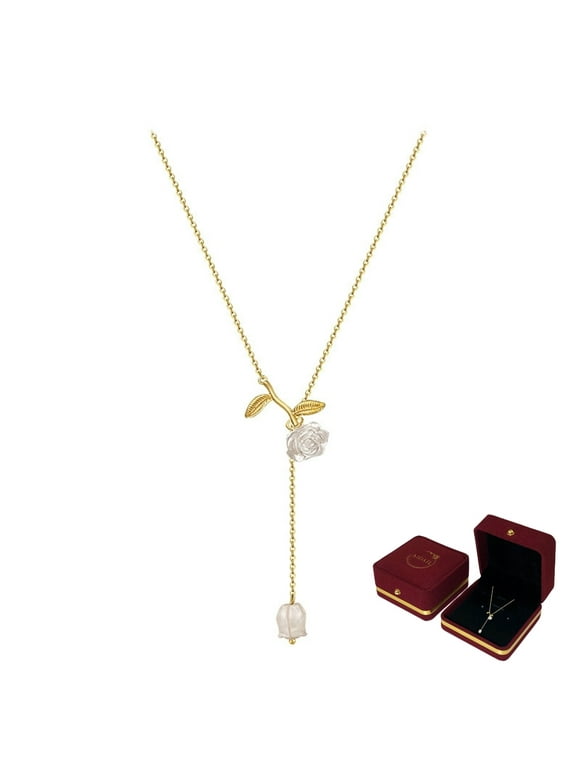 AIDAIL 14k Gold Rose Pendant Flower Jewelry for Girl Teen Women Wife Girlfriend Friends Gift