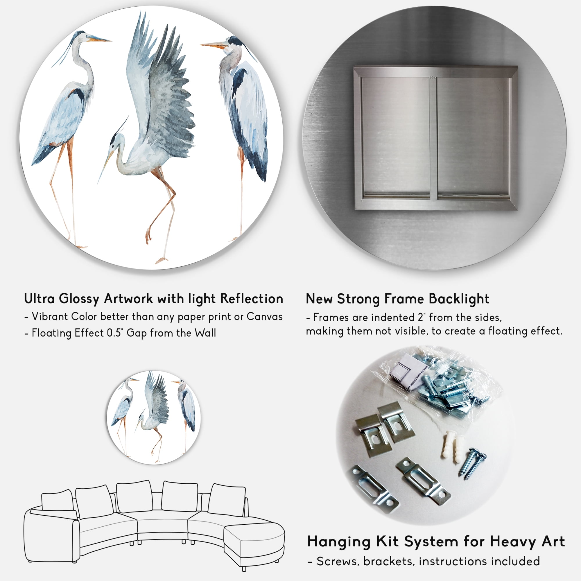 Designart 'Portrait Of Heron Birds II' Traditional Circle Metal Wall Art 11x11 - Disc of 11