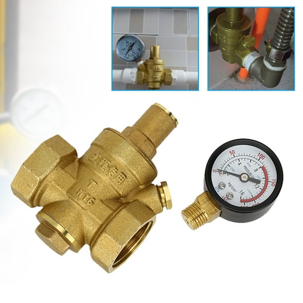 Réducteur de pression, DN15 Réducteur de pression d'eau en laiton 1/2,  filetage réglable de valve contrôle de l'eau avec jauge métrique Autres