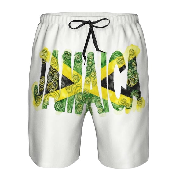 Mens Jamaican Flag Boardshort Casual Drawstring Stretch Summer Beach Shorts XX-Large