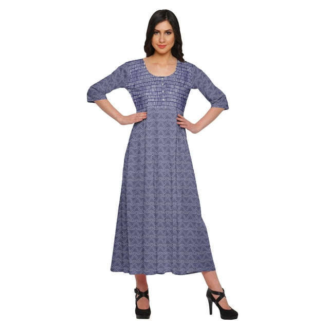 Moomaya Kurtis Imprimés Ligne A pour Femmes Kurta à Manches 3/4 Tunique d'Été