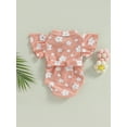 thumbnail image 4 of Wassery Baby Girls Romper Summer Casual Clothes 3 6 12 18 Months Infant Girls Short Sleeves Lapel Buttons Floral Jumpsuit with Waist Belt, 4 of 9
