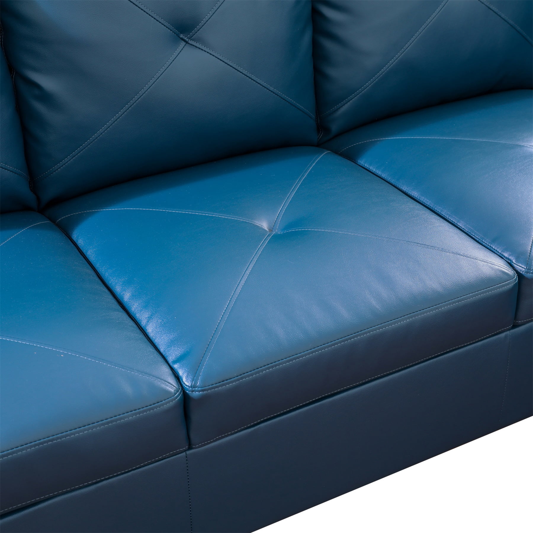 Hommoo 2-Piece Faux Leather L-Shaped Sectional Couches and Sofa Set, Modern Living Room Furniture Set, No Ottoman, Right Side, Denim