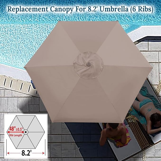 ALUVIERA 8.2ft 6 Ribs Umbrella Canopy Cover Only Patio Umbrella Replacement Top