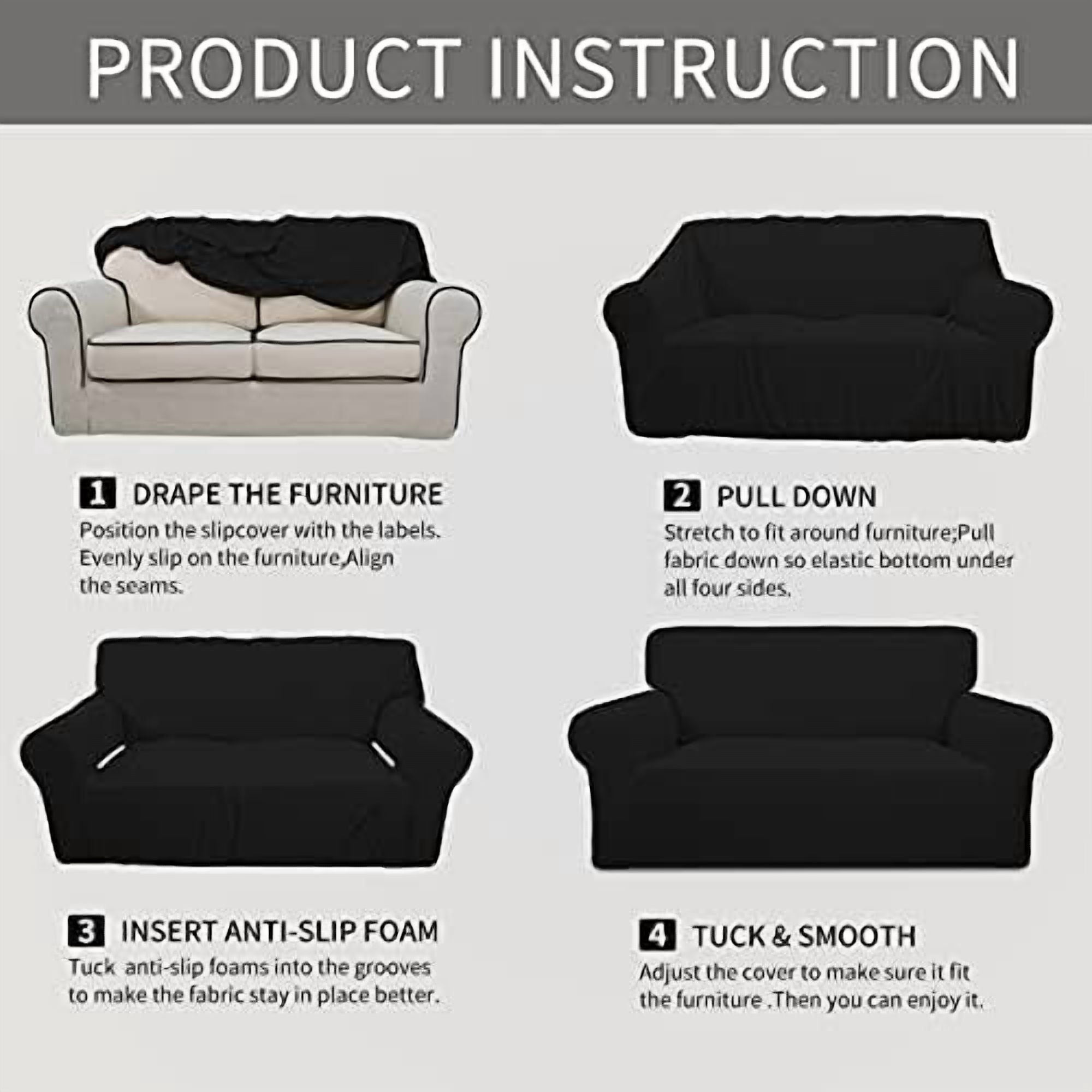 Stretch Oversized Sofa Slipcover 1-Piece Sofa Cover Furniture Protector Couch Soft with Elastic Bottom for Kids, Polyester Spandex Jacquard Fabric Small Checks Black