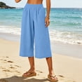 thumbnail image 7 of Women's Linen Blend Wide Leg Cropped Pants Elastic Waist Casual Summer Capri Trousers with Pockets Lightweight Breathable Palazzo Lounge Wear for Everyday Comfort, 7 of 7