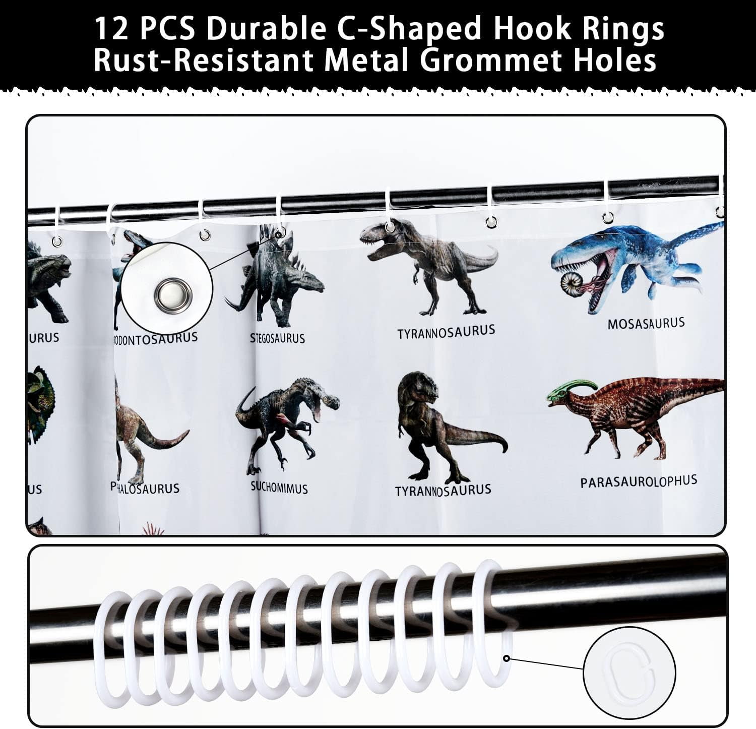 Kids Dinosaur Shower Curtain for Bathroom - Funny Jurassic Dino World Park Shower Curtain Sets Bathtub Decor with 12 Hooks Washable Durable Polyester Fabric 72"x72"