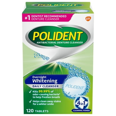 Polident Overnight Whitening Denture Cleanser Tablets - 120 Count, for Adults