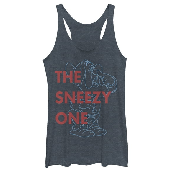 Women's Snow White and the Seven Dwarfs Sneezy One Racerback Tank Top Navy Blue Heather Medium
