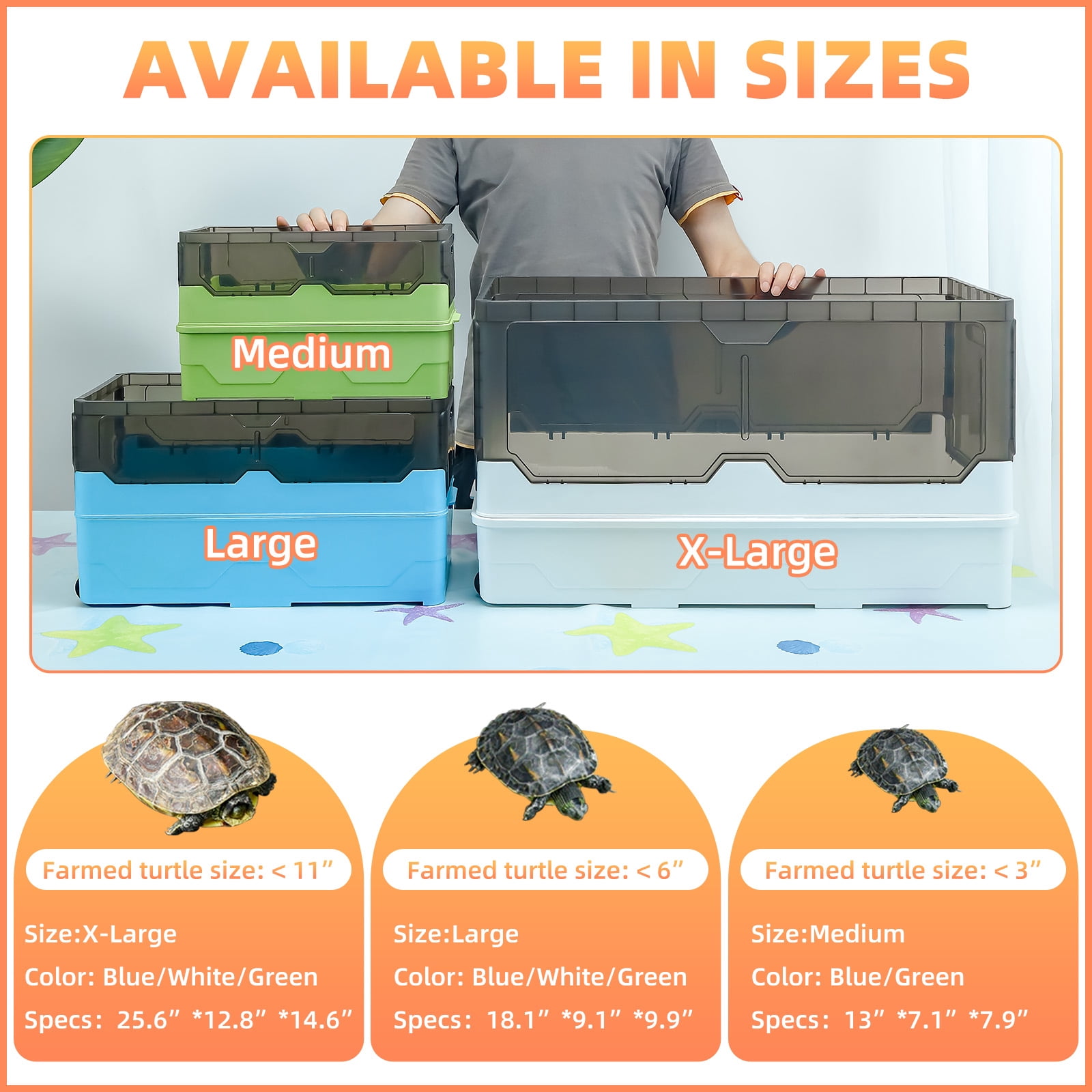 Turtle Tank Kit Complete Turtle Habitat with Advanced Filtration, Waterfall Play, Multi-Zone Living, Heat Lamp,Easy Water Change for Turtle Aquarium and Hermit Crab Tank（Green,18 In）