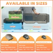 Turtle Tank Kit Complete Turtle Habitat with Advanced Filtration, Waterfall Play, Multi-Zone Living, Heat Lamp,Easy Water Change for Turtle Aquarium and Hermit Crab Tank(Blue,18 In)