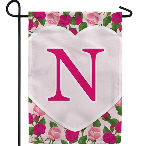 America Forever Flags Monogram Letter N Garden Flag - Pink Roses - 12.5 x 18 Inches, Happy Valentine's Day Pink Roses Love Heart Double Sided Flag, Seasonal Yard Outdoor Holiday Décor