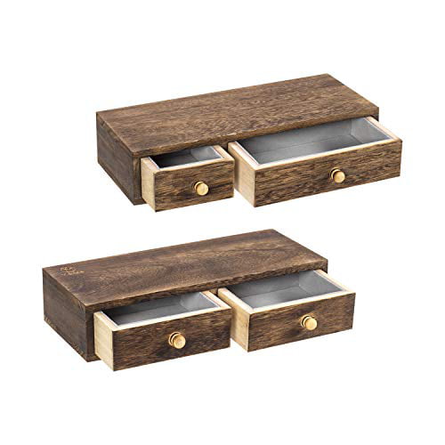 Set of 2 Rustic Wood Wall Floating for Details about   Floating Shelf with Drawer Wall Mounted 