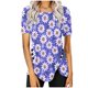 thumbnail image 1 of Blusas de Manga Corta para las Mujeres Botón Impreso Cuello Redondo Top Casual, Blusas para las Mujeres Casual, 1 of 5