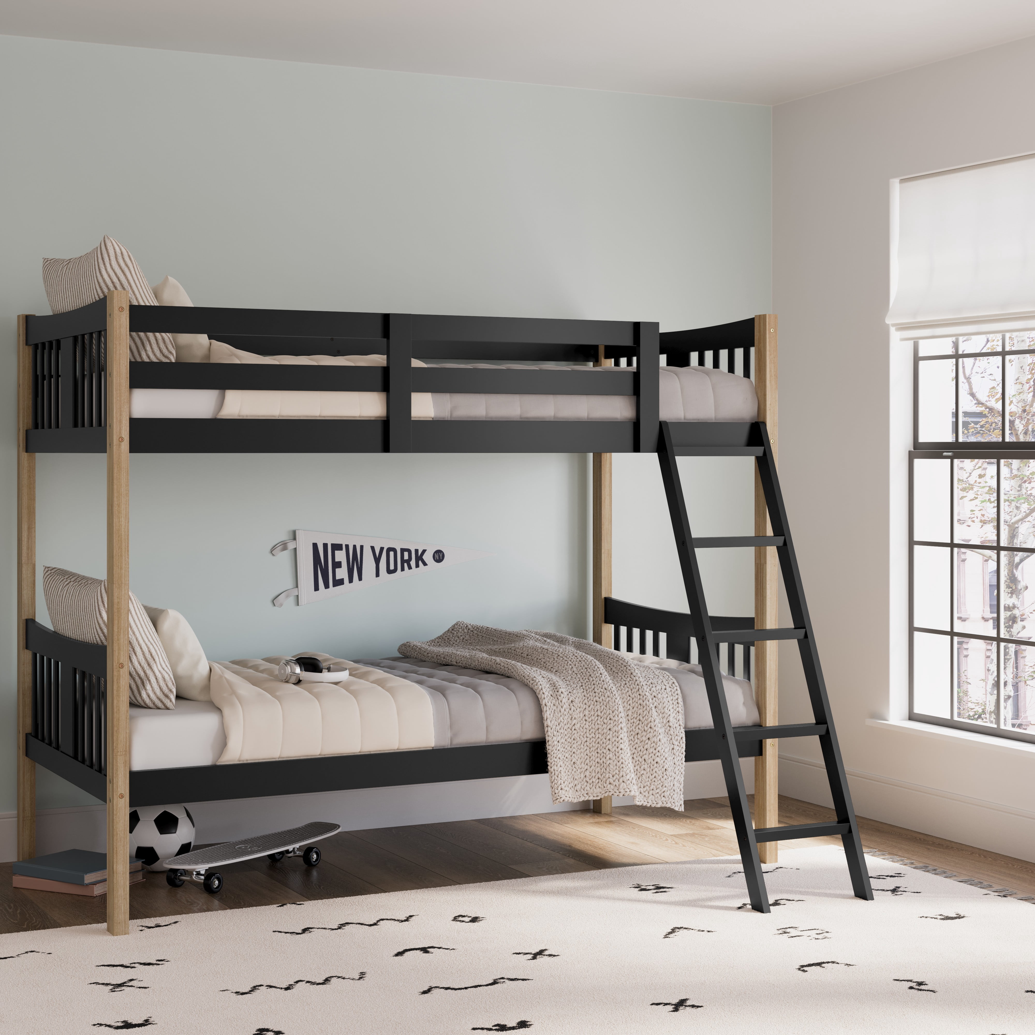 Storkcraft Caribou Twin over Twin Bunk Bed, Black with Natural