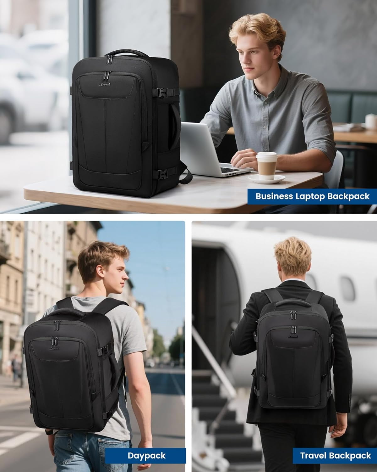 LOVEVOOK Travel Backpack for Men, 40L Carry on Backpack Flight Approved with 3 Packing Cubes, Extra Large Personal Item Bag Fits 17.3 inch Laptop for Business Trip Weekender, Waterproof Daypack