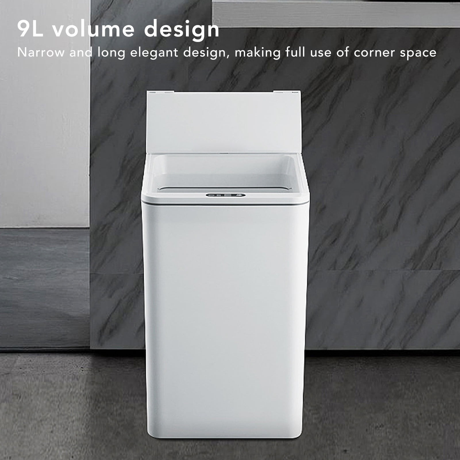 BIMZUC 9L Smart Sensor Trash Can, USB Charging Automatic Electric Garbage Bin with Foldable Lid for Kitchen, Bathroom, Office, White