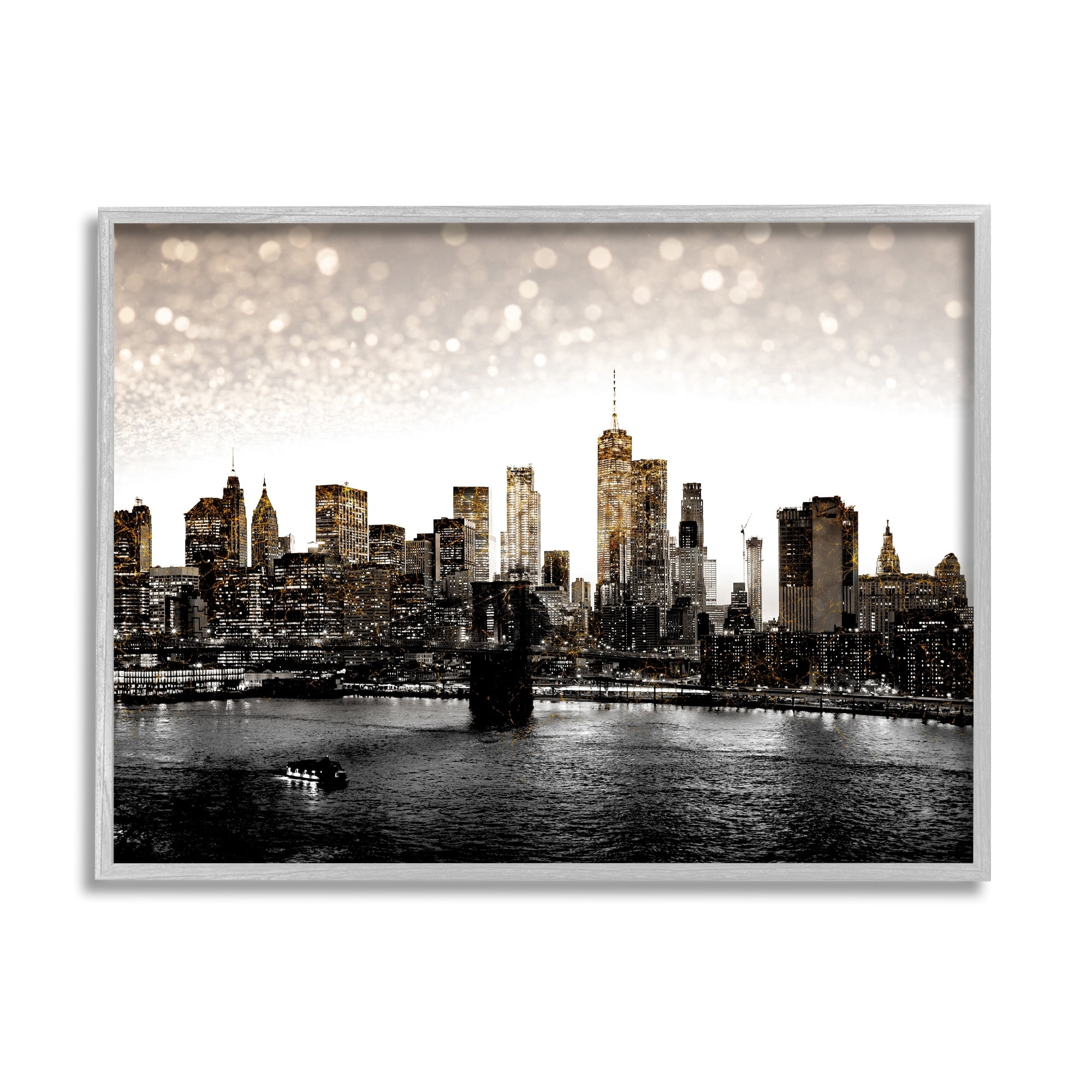 Stupell Industries New York Evening City Skyline Brooklyn Bridge Manhattan, 30 x 24, Design by Ziwei Li