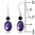 thumbnail image 2 of Gem Stone King 14K White Gold Purple Amethyst and Black Onyx Hook French Fish Ear Wire Dangle Earrings for Women (2.60 Cttw, Gemstone February Birthstone, Oval Checkerboard 8X6MM, Round 3MM), 2 of 3