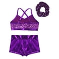 thumbnail image 4 of LiiYii Kids Girls Ballet Jazz Dance Outfit Gymnastic Crop Top with Shorts Hair Tie Set Purple 10, 4 of 7