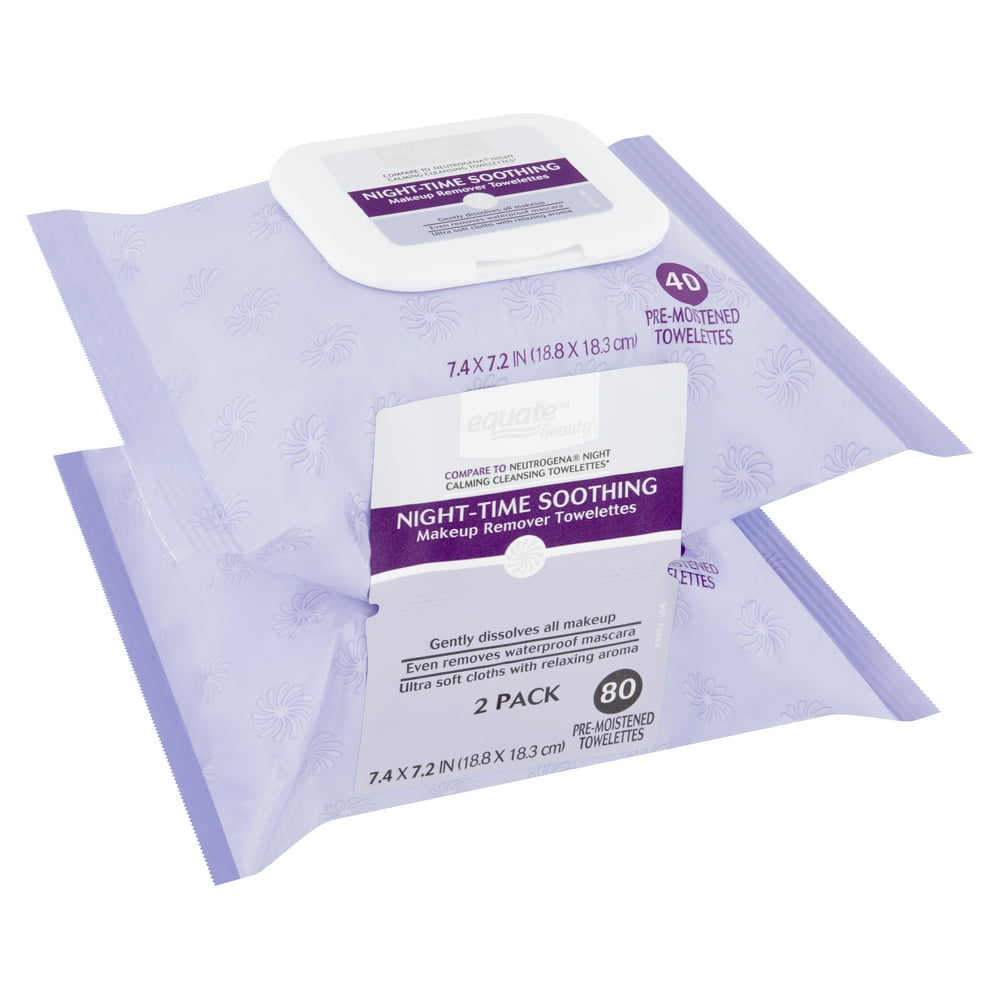 80 Count, 2 Pack Equate Beauty NightTime Soothing Makeup Remover Wipes