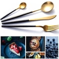 thumbnail image 5 of Black Gold Stainless Steel Cutlery Sets 4 Piece Set Tableware Cutlery Set Spoon Forks Knives, 5 of 6